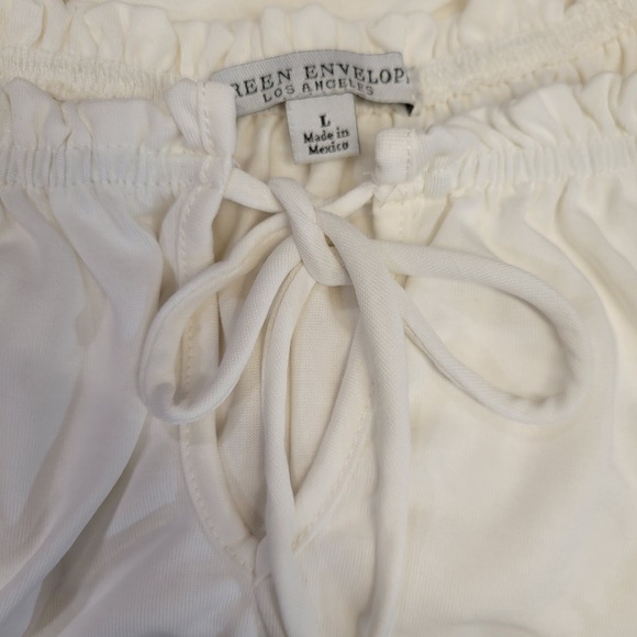 Green Envelope Los Angeles Cream Modal Blend Puff Sleeve Peasant Blouse Large - Picture 7 of 7